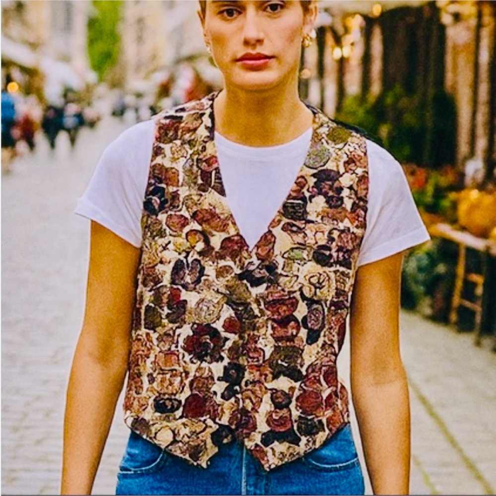 Vintage Multicolor Floral Patchwork Vest - Brown, Burgundy, Green
